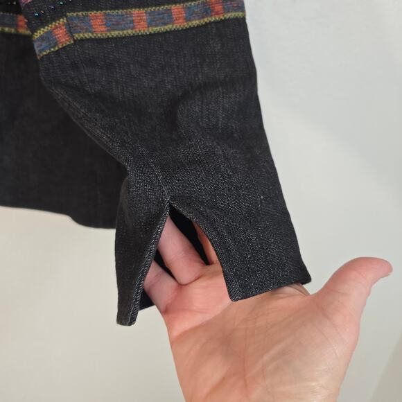 Coldwater Creek Jacket Women's 16 Black Denim Multicolored Embellished Artsy - Picture 10 of 15